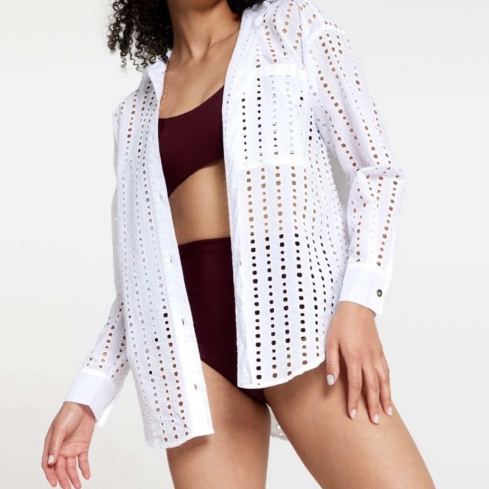 NWT! Calia White (Eyelet) Oversized Long Button-Down, Large